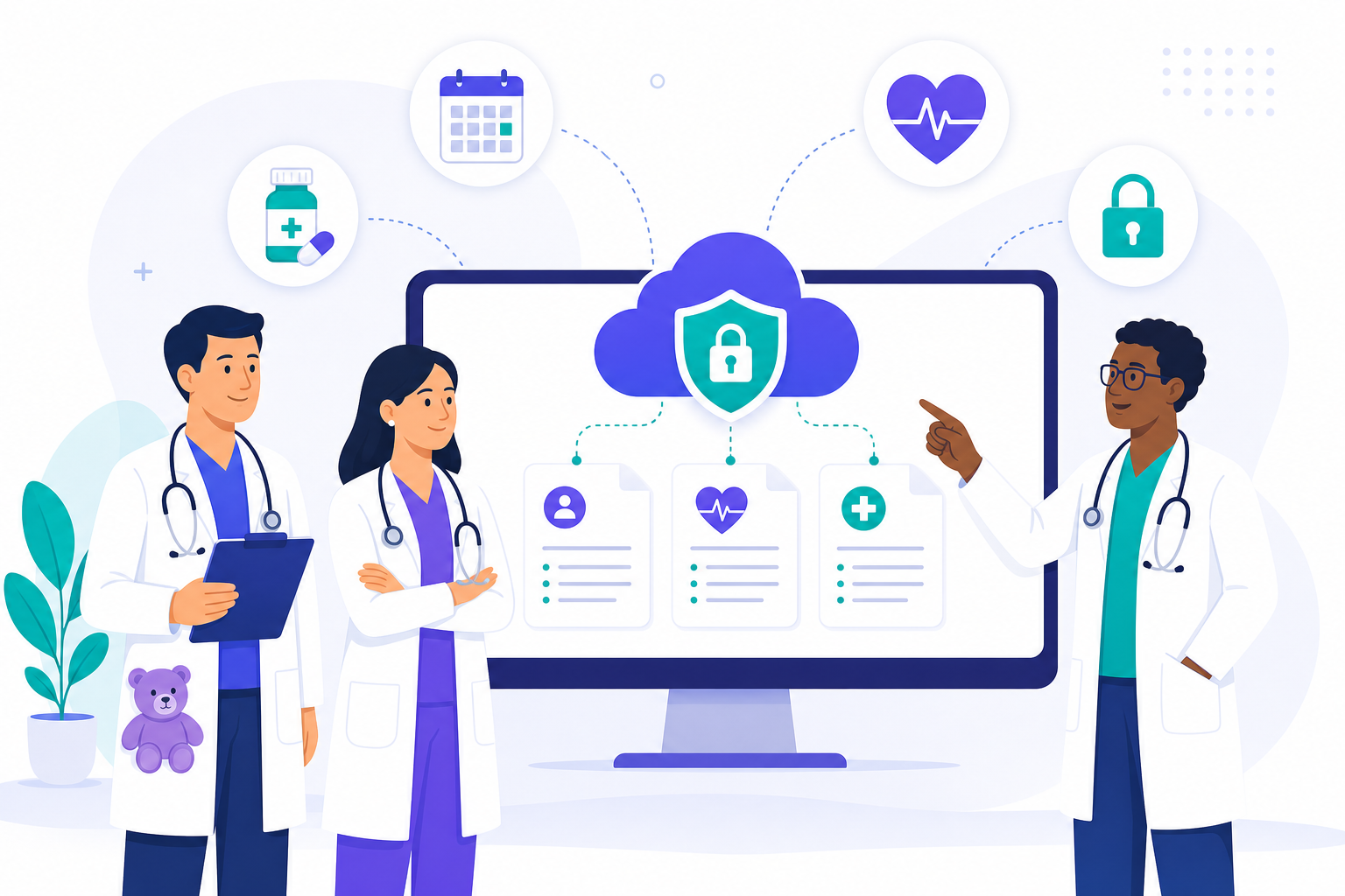 Equipo médico multidisciplinario usando ArchiDoctor en la nube de forma segura